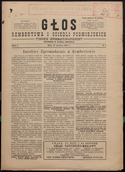 Gazeta "Głos Rembertowa i Osiedli Podmiejskich" z 1931 r.