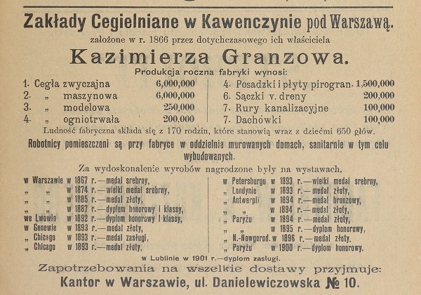 reklama cegielni Granzowa 1902r.